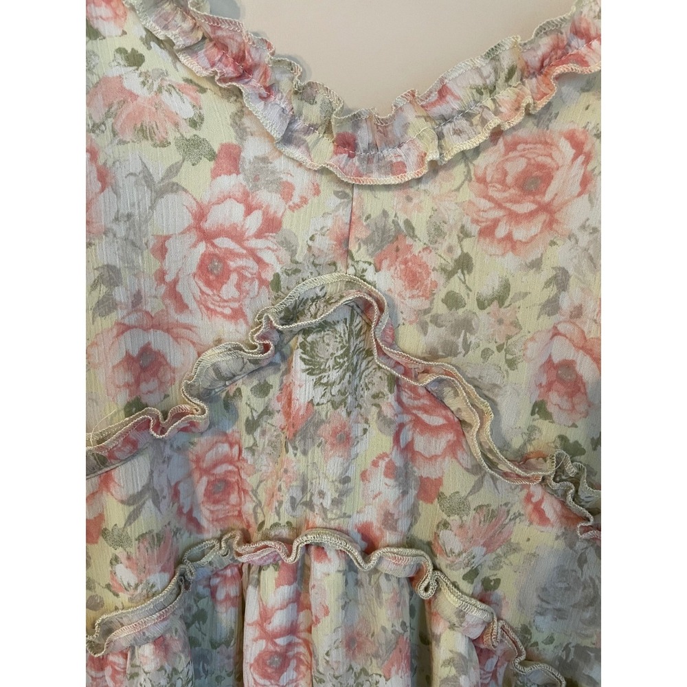 Floral Ruffled Chiffon Fairy Midi Babydoll Slip Dress No Boundaries Size M - Picture 6 of 10